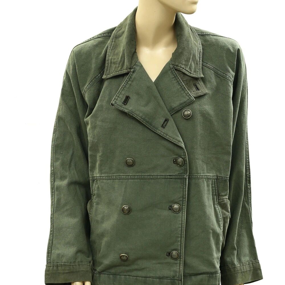 Free People We The Free Surplus Denim Jacket Buttondown Cotton Olive S 288301 - Picture 2 of 4